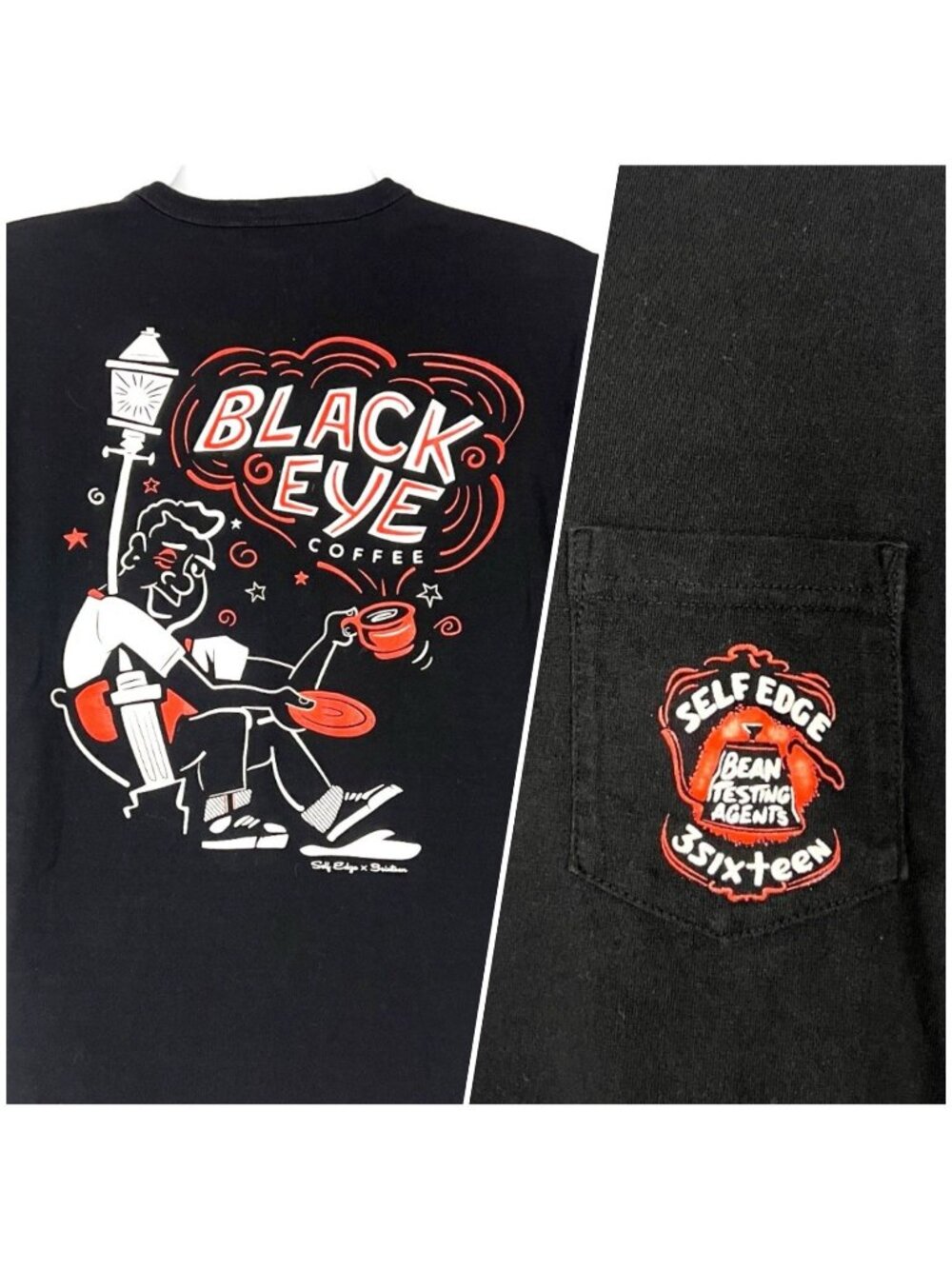 Self Edge 3Sixteen Black Eye Coffee Mens Pocket T-Shirt size Small 37x25 Denver